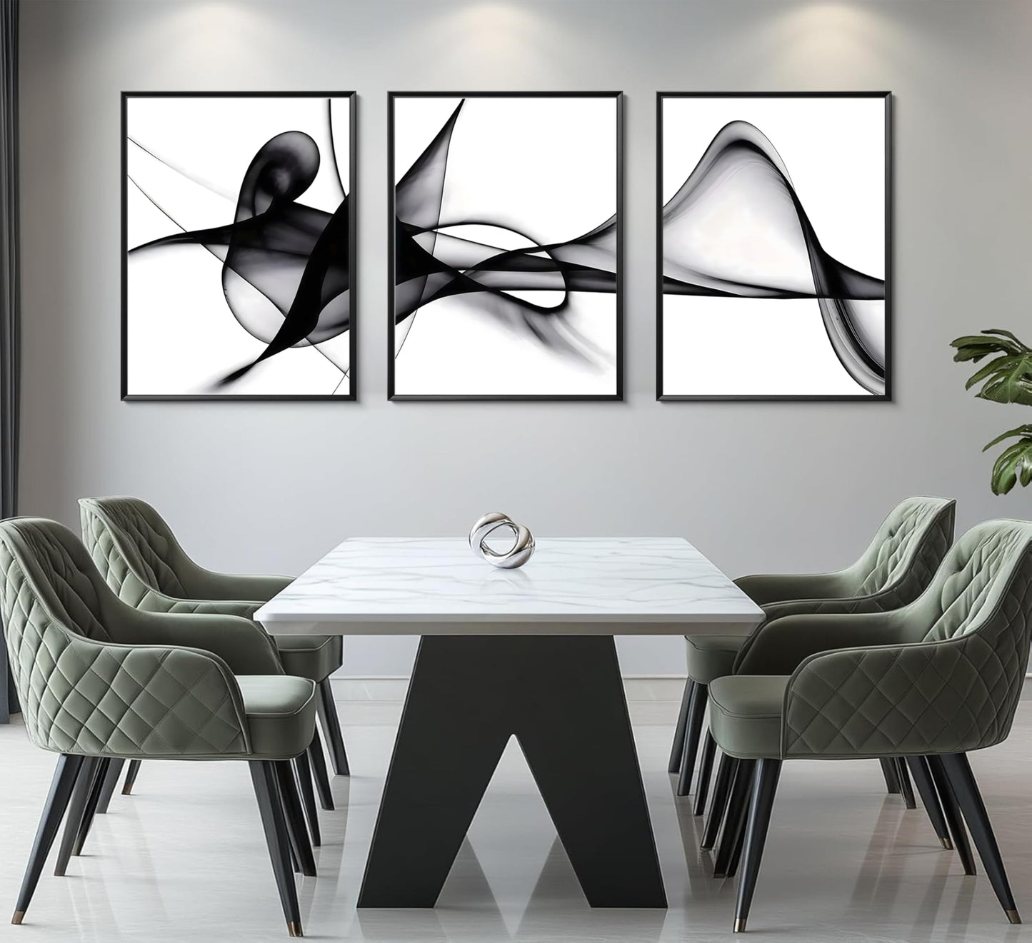 YCXDMJ 3 Panels Black White Abstract Canvas Wall Art Fluid Line Movement Prints Posters and Paintings Modern Pictures Wall Decor for Living Room Bedroom Office Decoration Unframed