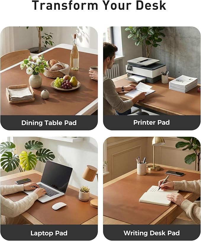 Aothia Faux Leather Desk Mat - Large Mouse Pad, Non-Slip PU Leather Blotter, Waterproof Writing Surface for Office and Home (Brown, 40" x 24")