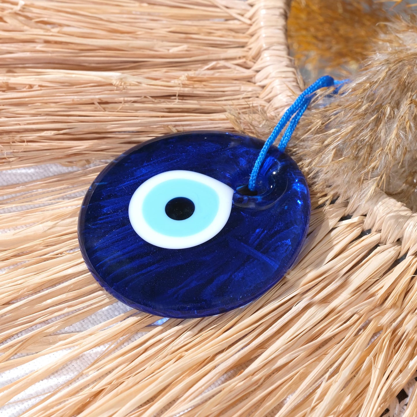 BCS Blue Evil Eye Decor 2.8" Wall Hanging Ornament Glass Handmade Turkish Greek Nazar Amulet Good Luck and Protection Charm for Home, Office, Garden, Door Ojo Turco (in Box)