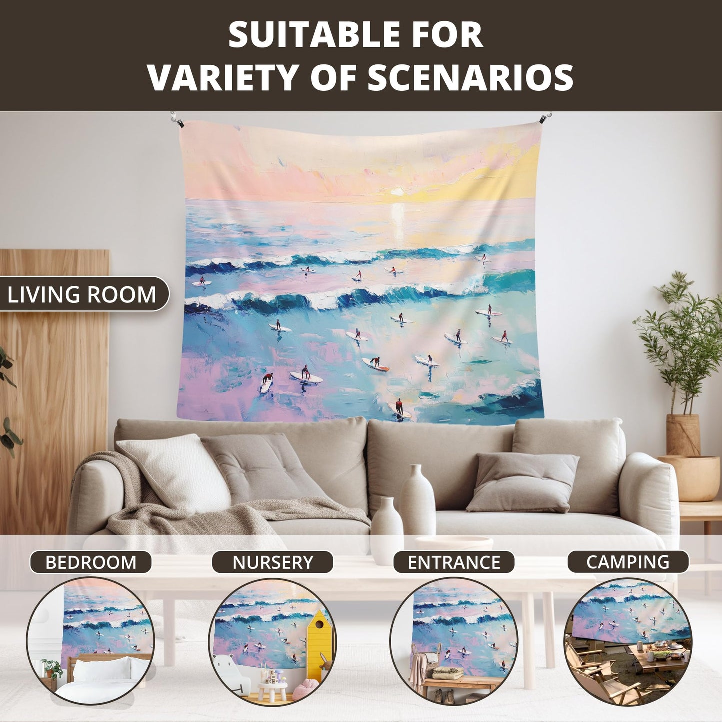WAITPI Coastal Ocean Beach Hanging Wall Tapestry for Bedroom, Summer Coastal Surfing Ocean Beachy Wall Hanging Decor Tapestry for Home Living Room Beach House Surf Room, 50x60in