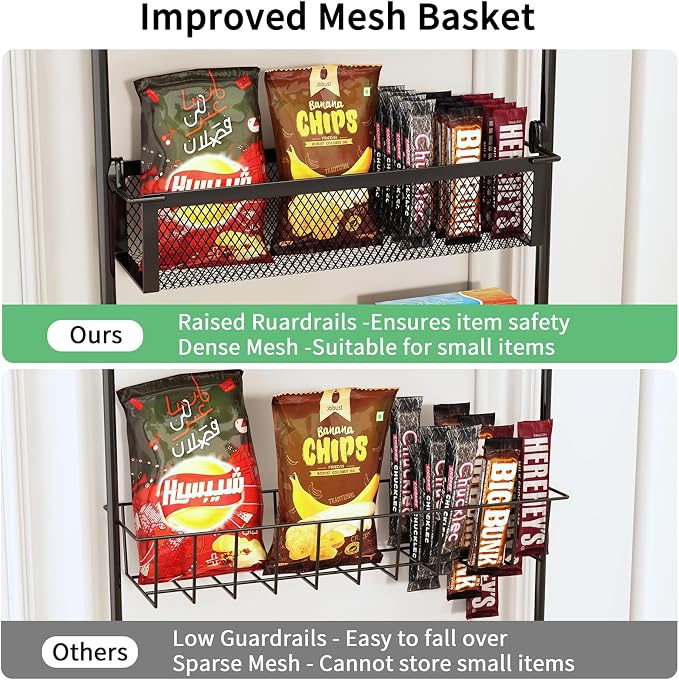 Over the Door Pantry Organizer, 8-Tier Pantry Door Organization and Storage, Over the Door Spice Rack, Home & Kitchen Storage Shelves for Cabinet, Black