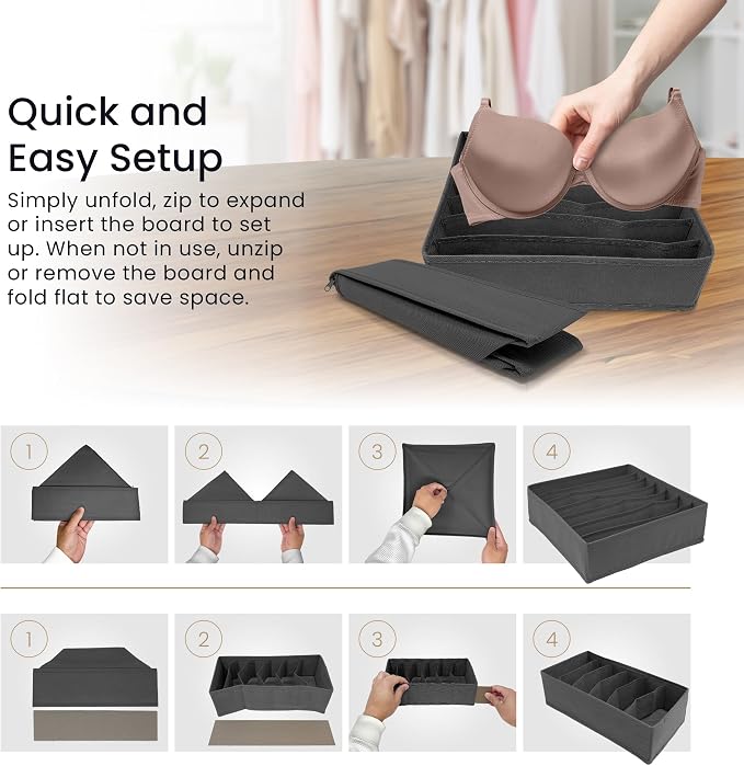 Reli. Sock Organizer (14 Pack) | 132 Cell Underwear Organizer | Drawer Dividers for Underwear, Sock, Tie, Bras, Clothing, Baby Clothes | Foldable Fabric Storage Bins for Drawer, Closet, Dresser (Gray)