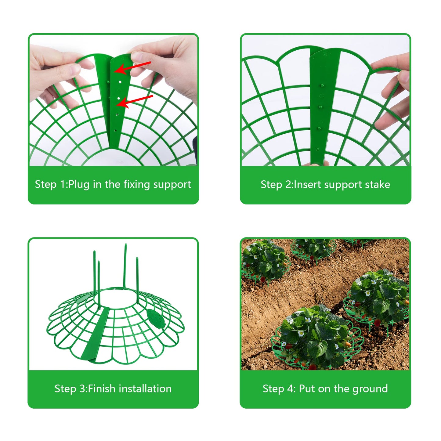 Iceyyyy 15 Pack Strawberry Plant Stand Supports-Strawberry Plant Support Stand Rack with 4 Support Feets-Growing Frame Holder Cage to Keep Berries Clean and Prevent Rot