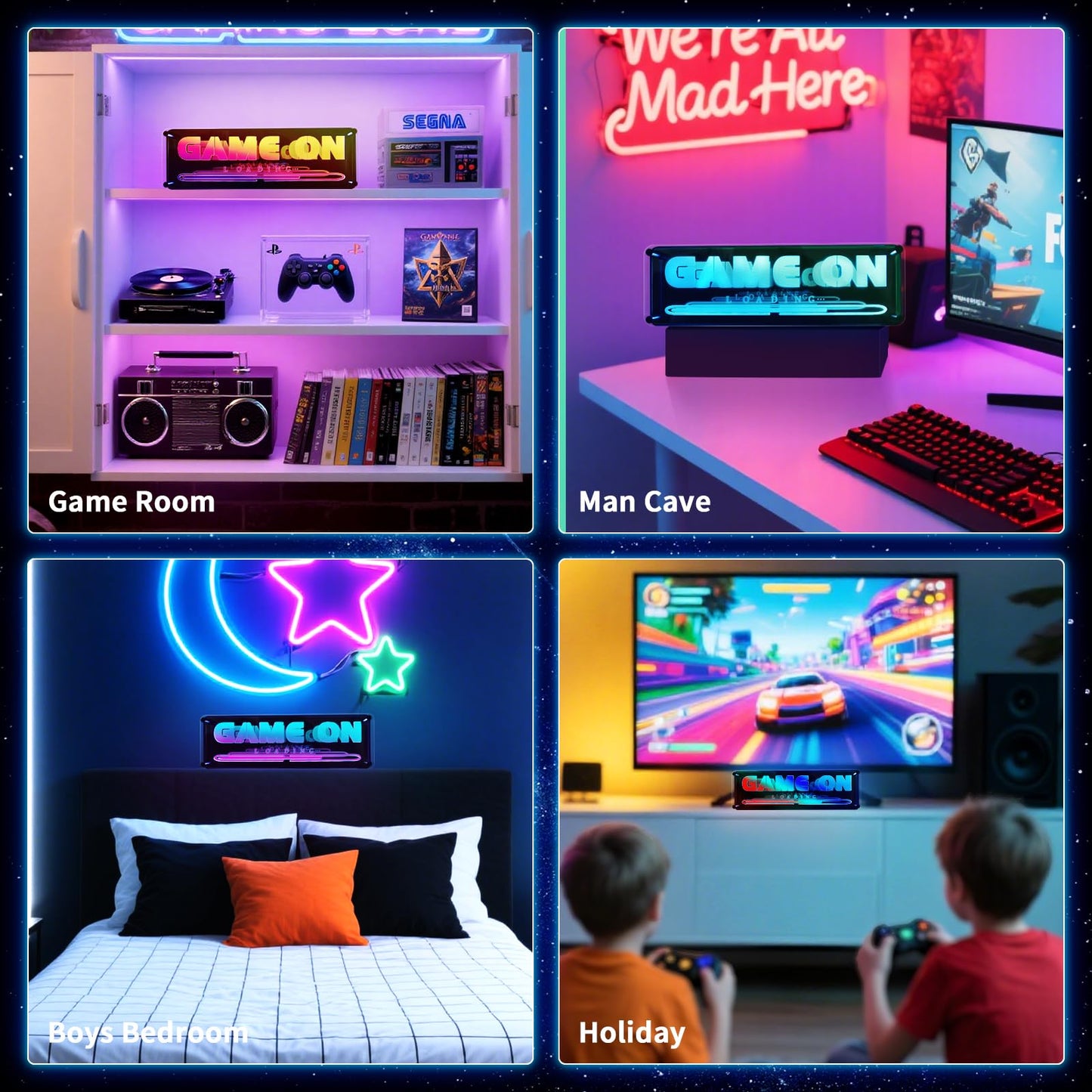 Gaming Neon Sign Game On Neon Lights LED Gamer Room Decor Gaming Desk Accessories for Teen Boy Room | Gamer Gifts for Boys & Kids | Usb Powered, Bluetooth APP Control, Music Sync & 210 Scene Modes
