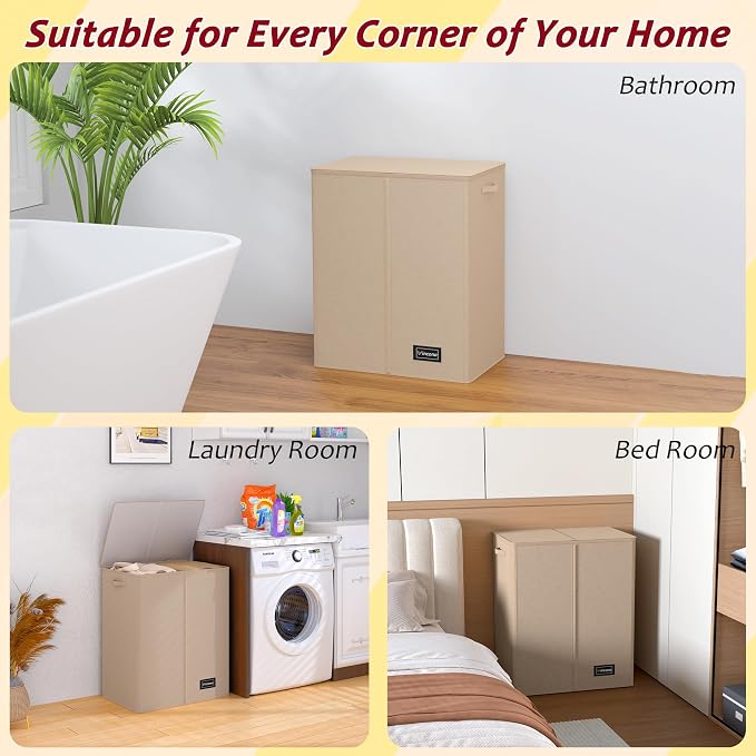 150L Laundry Hamper 2 Section, Large Laundry Hamper with Lid, Dirty Clothes Hamper with 2 Removable Inner Bags, Collapsible Laundry Basket Organizer for for Clothes Toys Towels, Hamper 2 Compartment
