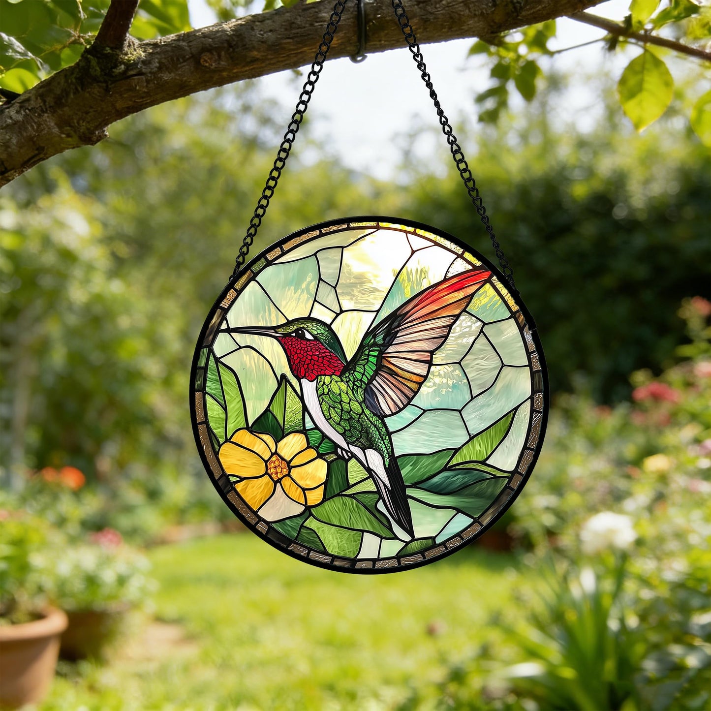 AMDERVEN Stained Glass Window Hanging, Green Hummingbird Sun Catcher for Door Home Decor, Birds Suncatcher Christmas Mother's Day Birthday Gifts for Bird Lovers Women Men Mom and Nana 6.3 in
