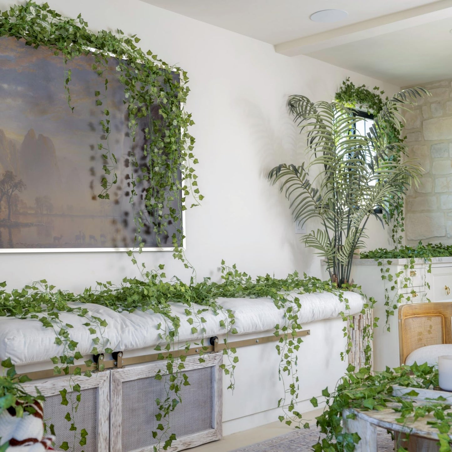 CQURE 96 Pack 672Ft Artificial Ivy Garland, Fake Vines UV Resistant Greenery Leaves Fake Plants Hanging Aesthetic Vines for Home Bedroom Party Garden Wall Room Decor