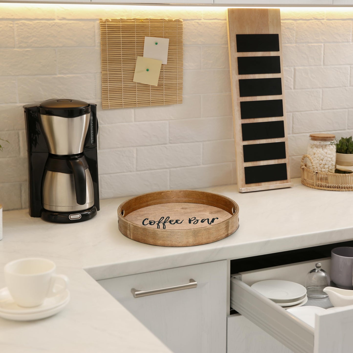 Elegant Designs HG1030-NCB 13.75" Sip & Serve Stylish Wooden Decorative Serving Tray, for Home Décor, Living Room, Counter, Coffee Bar in Natural Wood