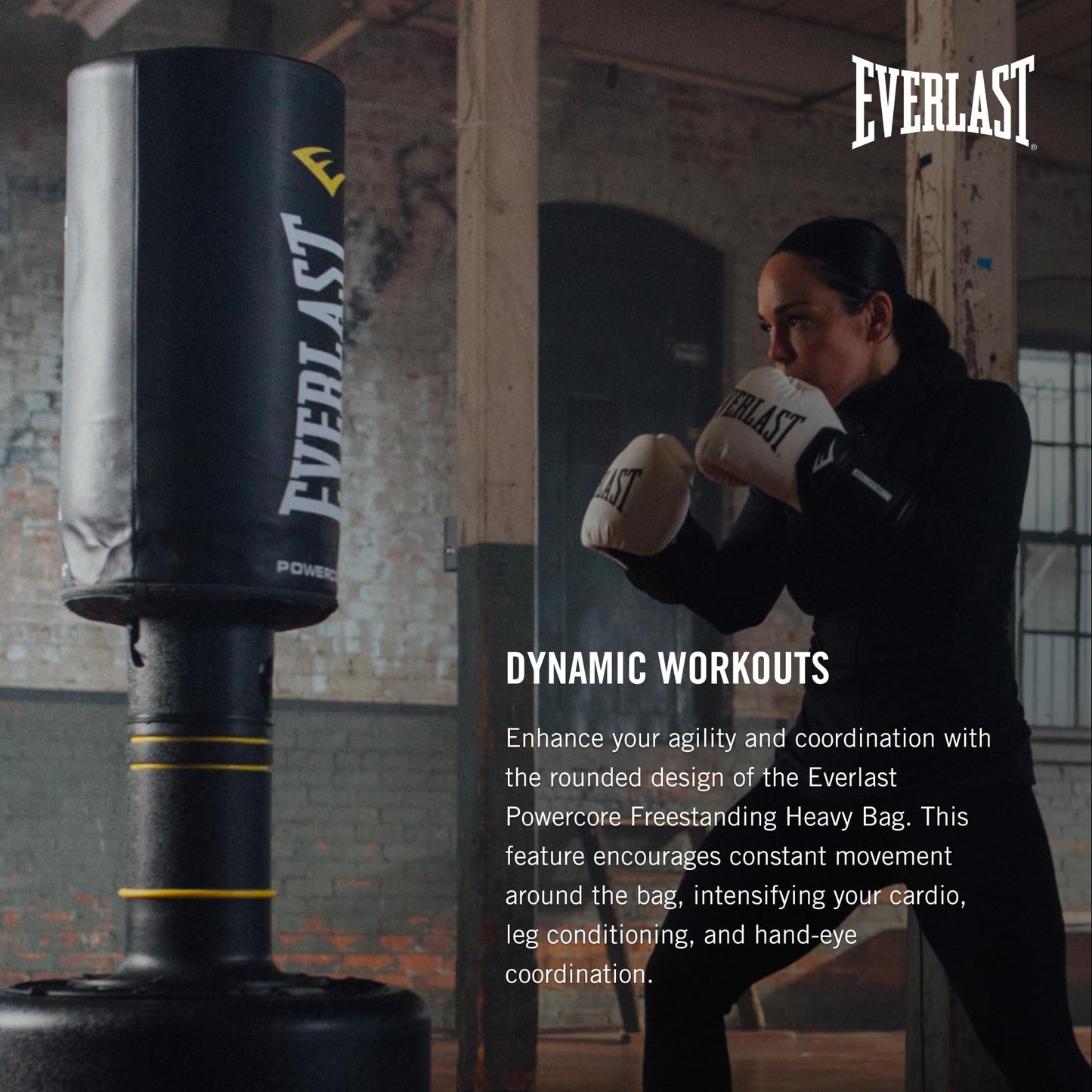 Everlast P00001266 Powercore Free Standing Indoor Rounded Heavy Duty Fitness Training Punching Bag