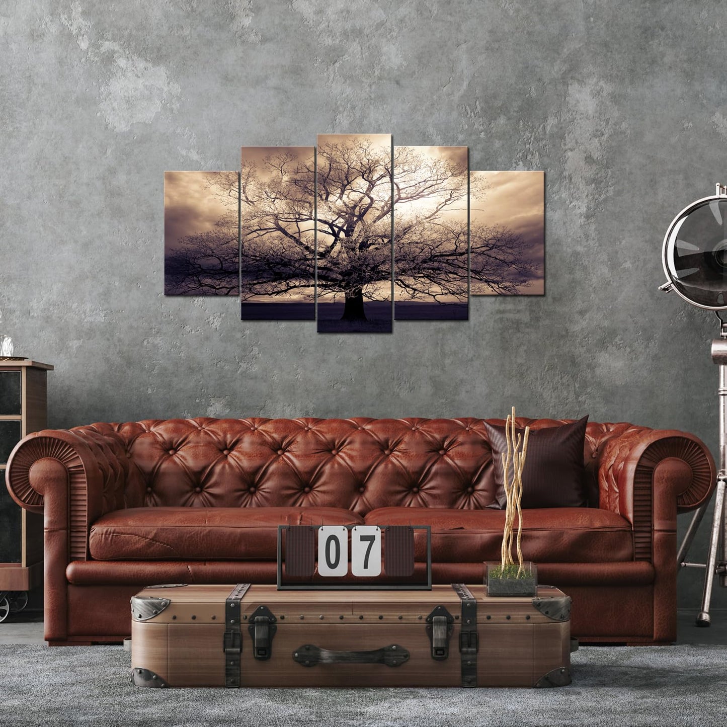 sechars - 5 Piece Large Canvas Wall Art Sepia Tree of Life Picture Photo Art Print on Canvas Mysterious Fantasy Forest Artwork for Home Office Living Room Decor Gallery Wrap Ready to Hang