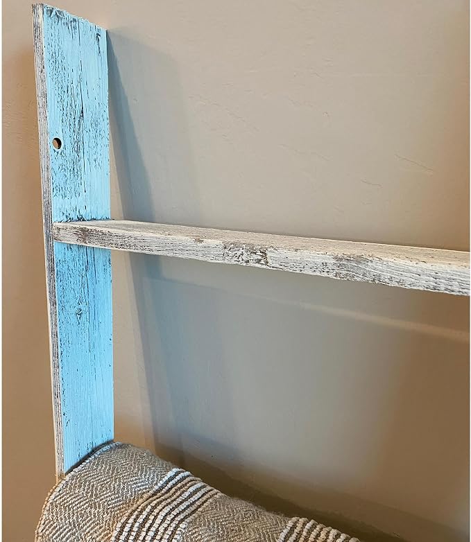 BARNWOODUSA Throw Blanket Ladder – Fully Assembled Reclaimed Wood – Rustic Decorative Ladder for Towels, Quilts, & More – Perfect Farmhouse Decor for Bathroom, Porch, or Living Room,5' x 18" White