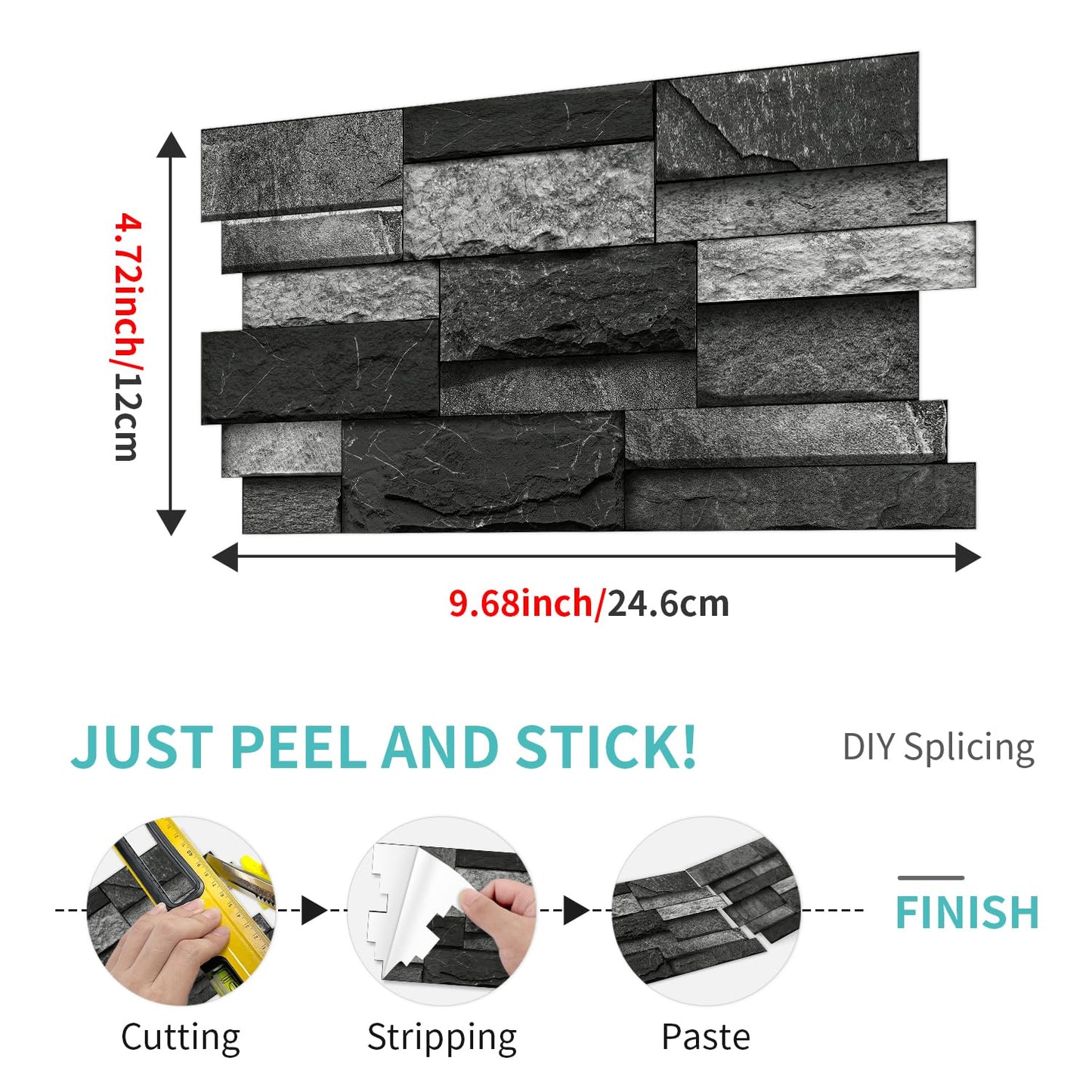 SiTiKi 36 Sheets Backsplash Vinyl Peel and Stick DIY Splicing Marble Self-Adhesive Tile Sticker for Kitchen and Bathroom Wall Decor (Black)