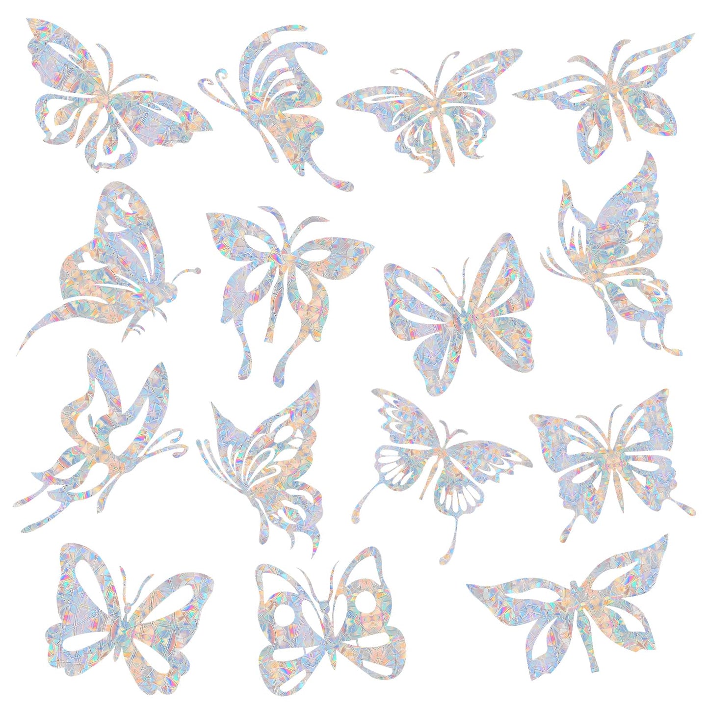 Shawula 32PCS Butterfly Window Clings - Anti-Collision Decals to Save Birds from Window Collisions,Non Adhesive Prismatic Vinyl, Rainbow Stickers