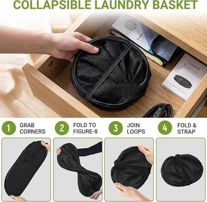 BATTOO Deluxe Strong Mesh Pop up Laundry Hamper Basket with Side Pocket for Laundry Room, Bathroom, Kids Room, College Dorm or Travel 2 Pack Black