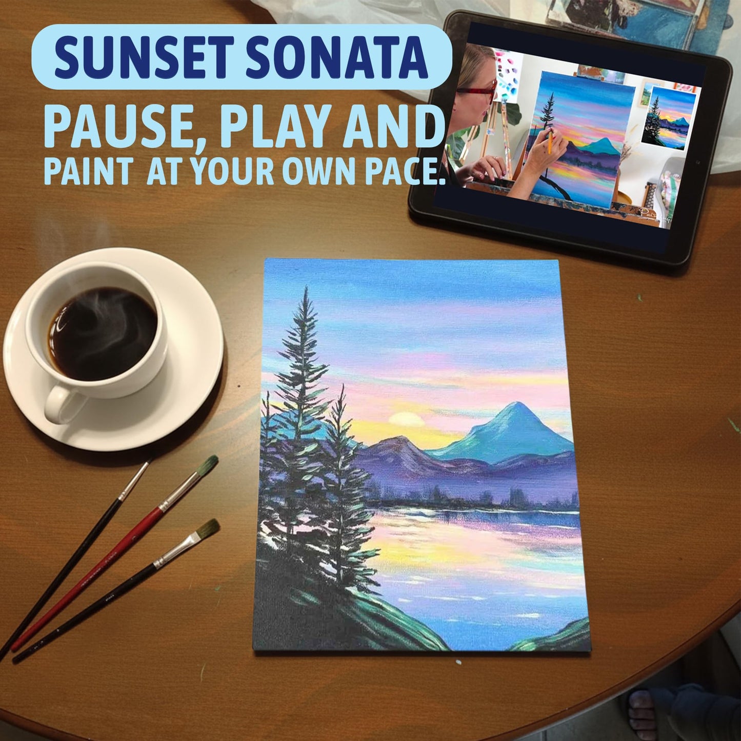 Painting to Gogh – Sunset Sonata - Painting Kit for Adults – 11x14 Canvas, 5 Paint Brushes, Acrylic Paints, Easel, Palette, Apron & Step-by-Step Video Tutorial – for Beginners& Art Lovers