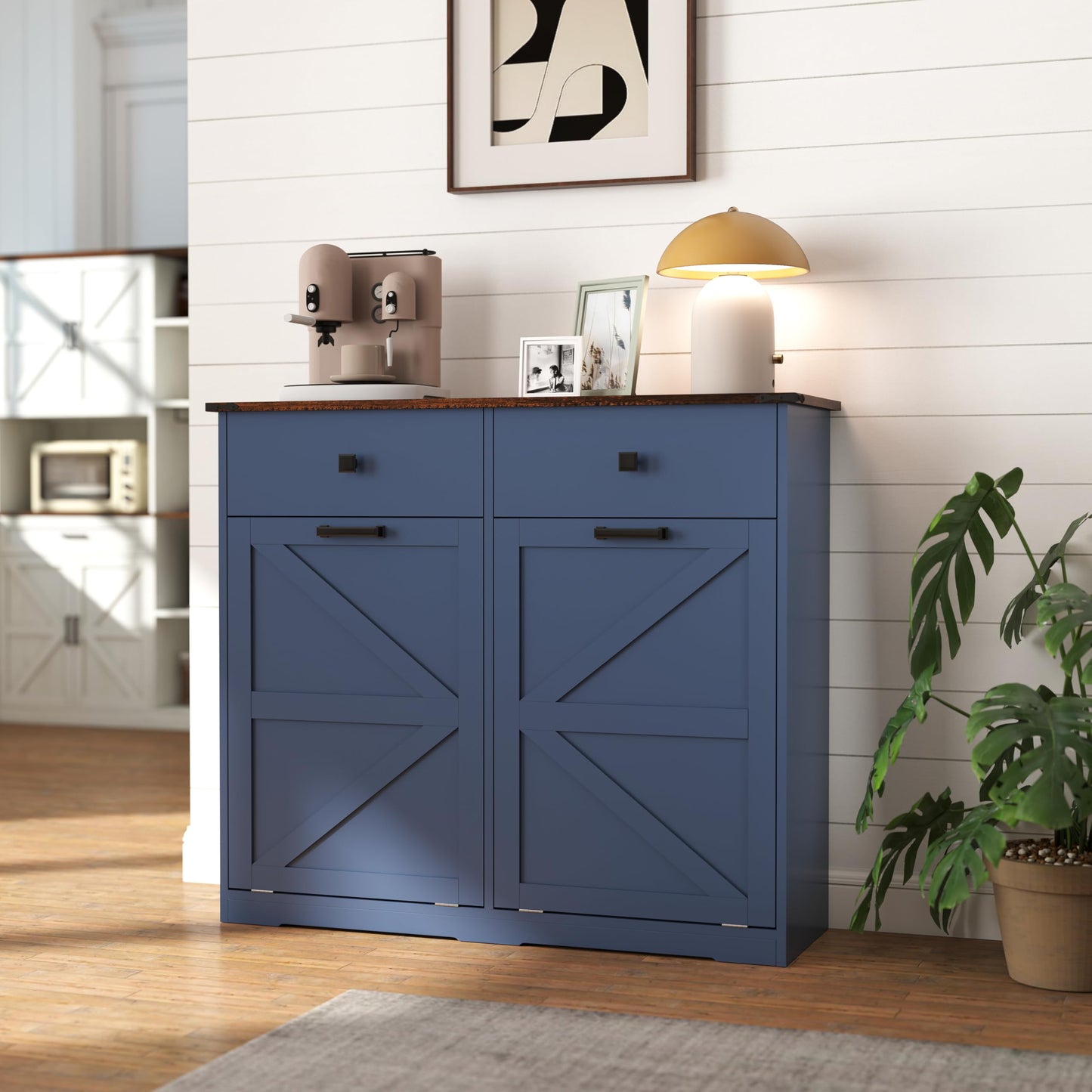 HUYYA Modern Sideboard Cabinet Buffet Storage Console Credenza for Dining Room, Free Standing Tilt Out Trash, Laundry Sorter Cabinet with Sturdy Construction and Easy Clean Surf