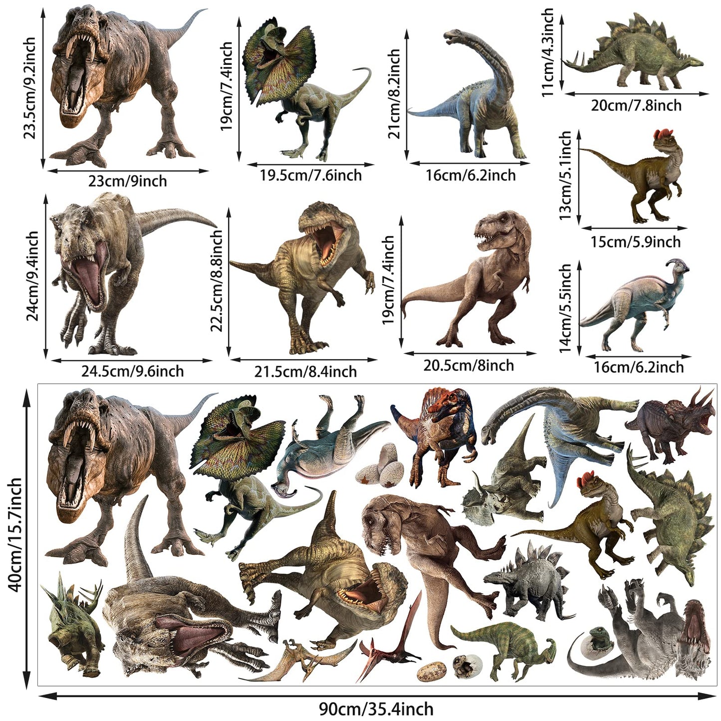22 Dinosaur Wall Decals - Peel & Stick Removable Dinosaur Wall Stickers for Boys, Kids, Adults & Home Decoration