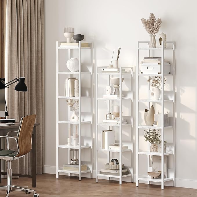 MAHANCRIS Bookshelf, 6-Tier Bookcase, Standing Book Shelf for Small Space, Storage Shelf Organizer, for Living Room, Bedroom, Study, Balcony, White BKBW6601