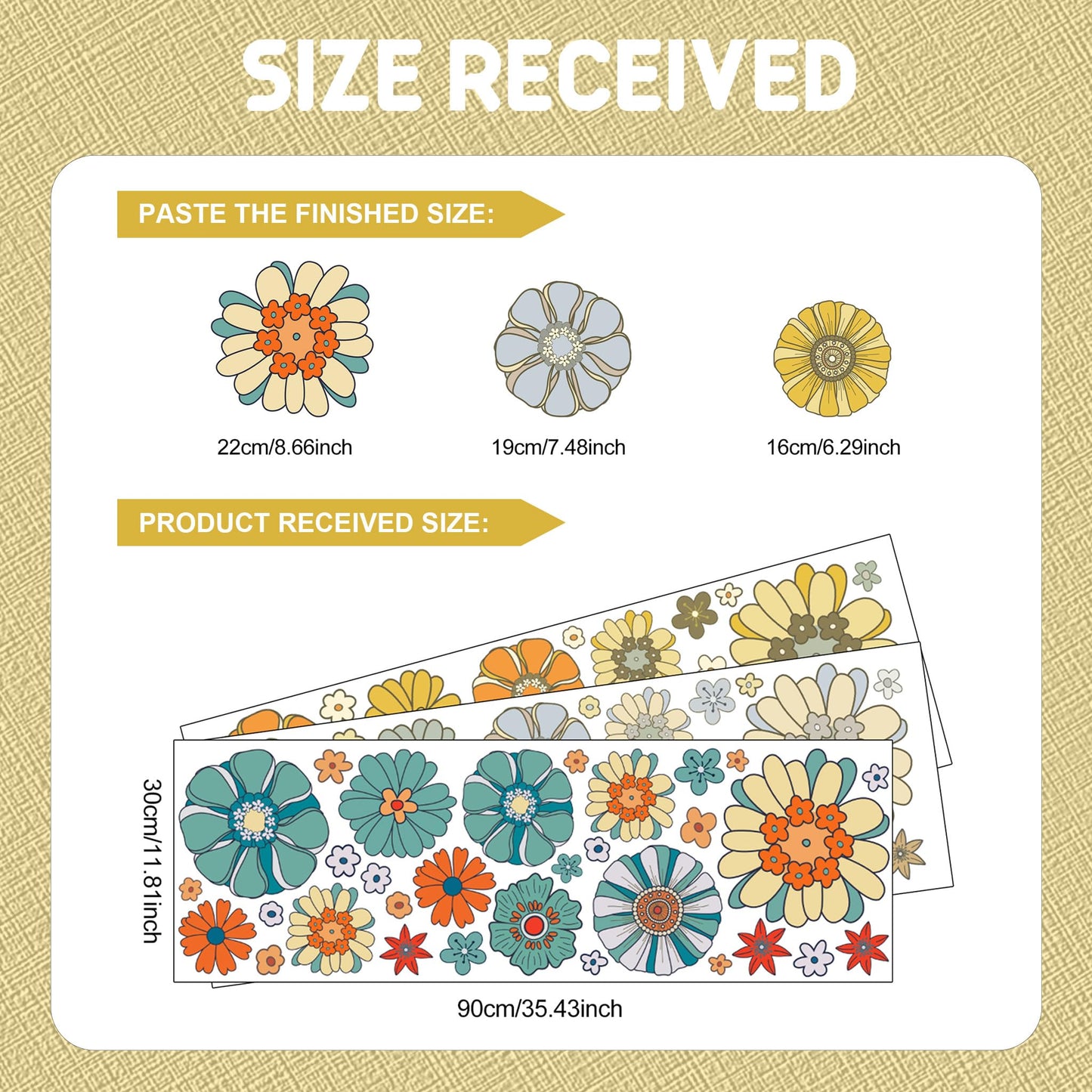 Boho Retro Flower Wall Decal - Retro Floral Decor Stickers,Peel and Stick Bohemian Style Flowers Decals for Kids Bedroom Nursery Playroom Living Room and Bedroom Wall Decorations