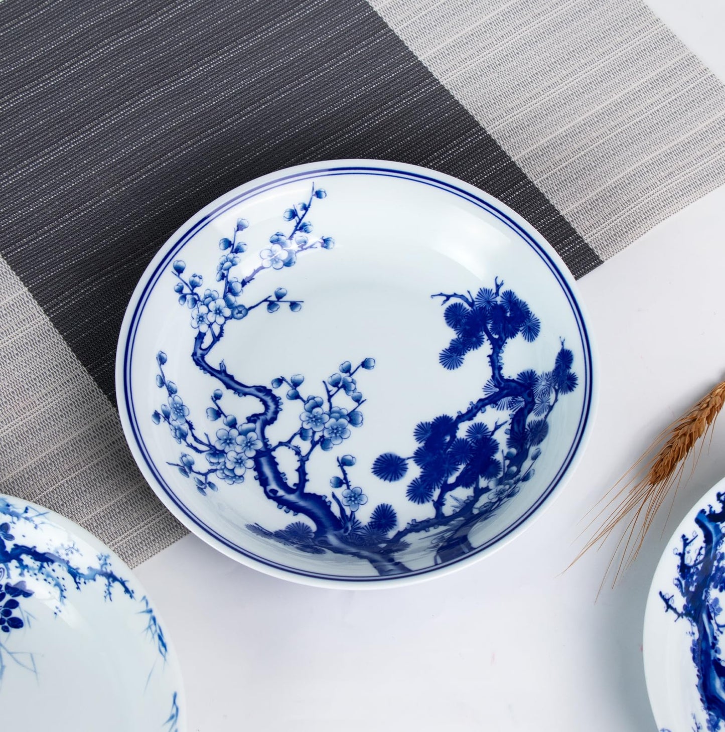 KAMMAK Decorative Plates for Display, White and Blue Ceramic Plate Decor with Stand, Handmade Art Porcelain Ornament for Table, Living Room, Kitchen, Office, Perfect 8in Chinese Style Dish Gift（954N）