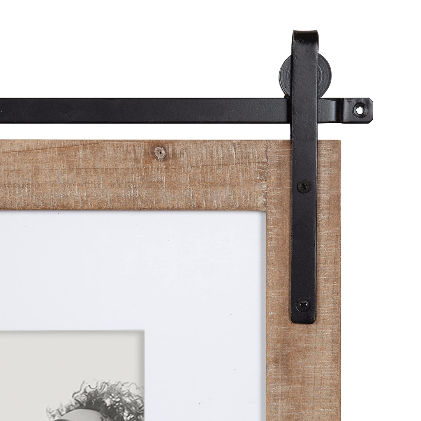 Kate and Laurel Cates Farmhouse Wooden Collage Picture Frame; 21x26 Matted to (4) 5x7; Rustic Natural Brown; Photograph Frame Fitting Four 5x7 Images with Barn Door-Inspired Design