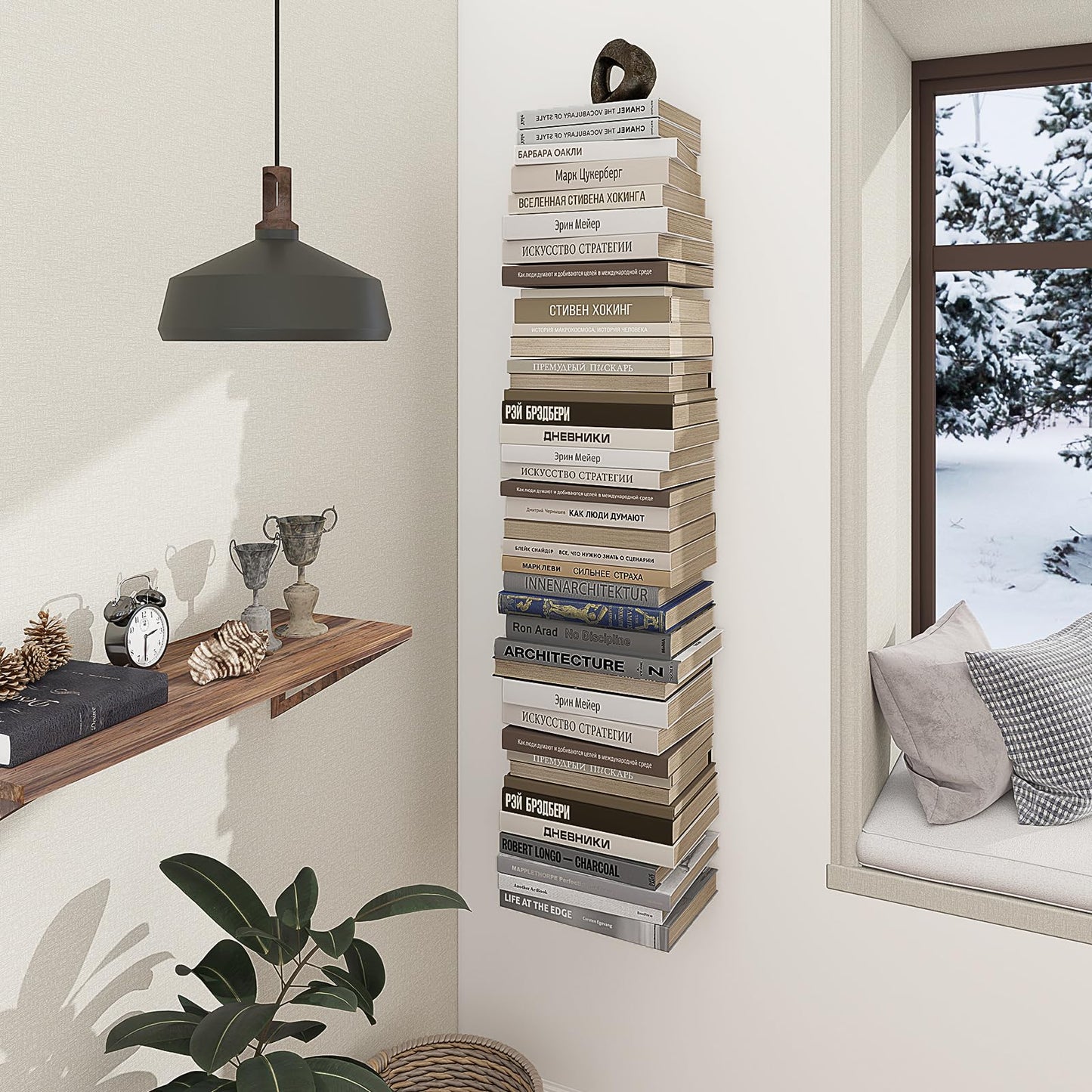 Mefirt Invisible Floating Bookshelves for Wall, 8 Tier Vertical Spine Book Tower, Heavy Duty Floating Book Shelves Metal Book Organizers for Home Office, 4 Pack(White)