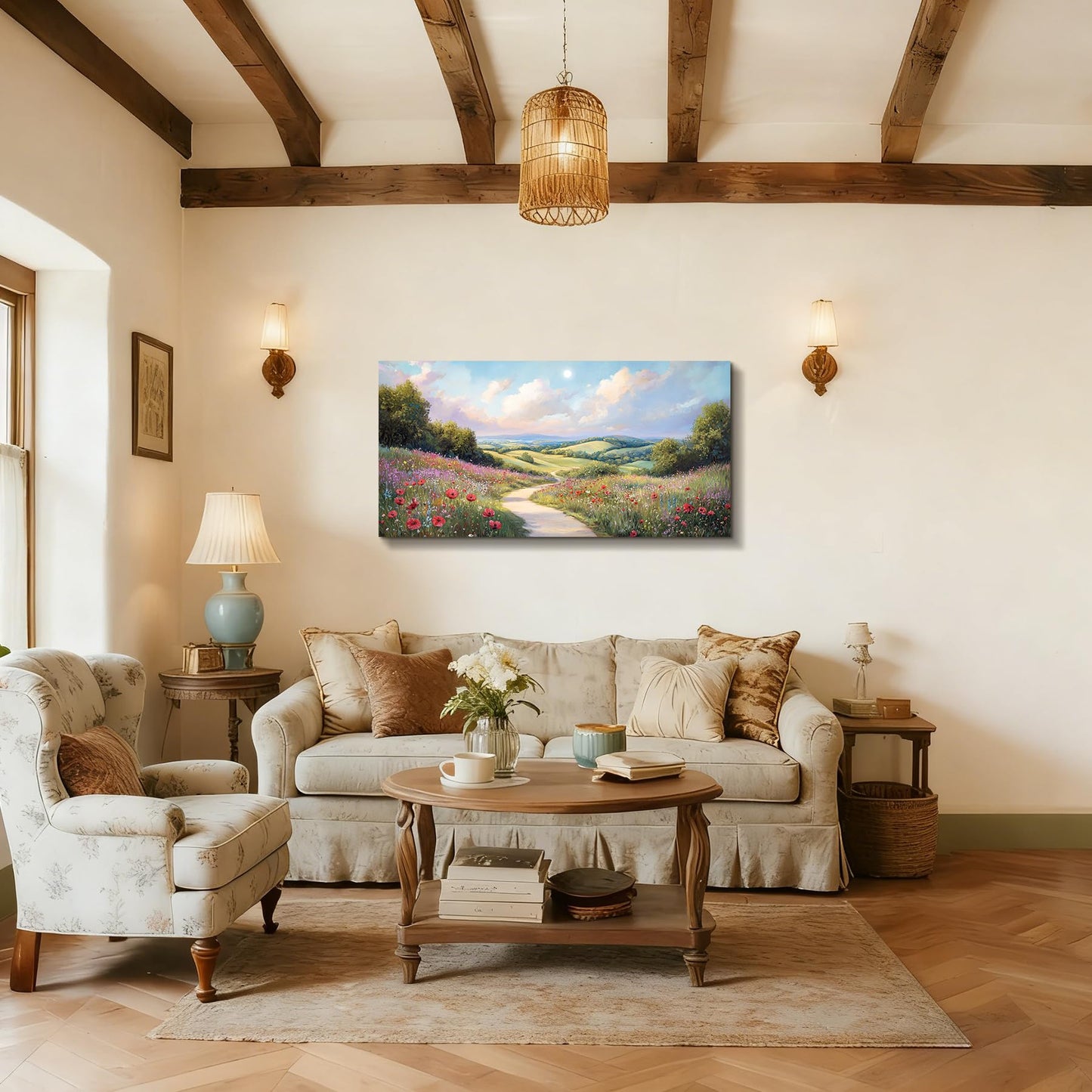 SERIMINO Landscape Wall Art, Large Wall Art, Nature Wall Decor, Path Flower Canvas Prints, Green Wilderness Paintings for Living Room Bedroom Bathroom Kitchen Rustic Farmhouse Decorations 20"x40"