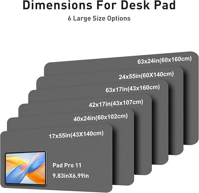 Aothia Faux Leather Desk Mat - Large Mouse Pad, Non-Slip PU Leather Blotter, Waterproof Writing Surface for Office and Home (Grey, 40" x 24")