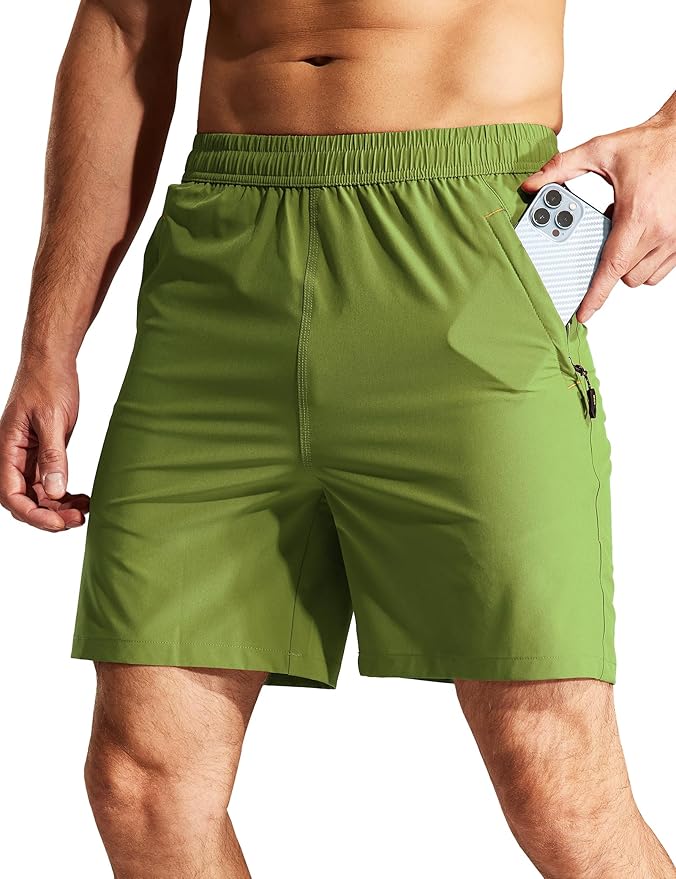 MIER Men's Quick Dry Running Shorts with Zipper Pocket, Elastic Waist Athletic Workout Exercise Fitness Shorts, 7 Inch