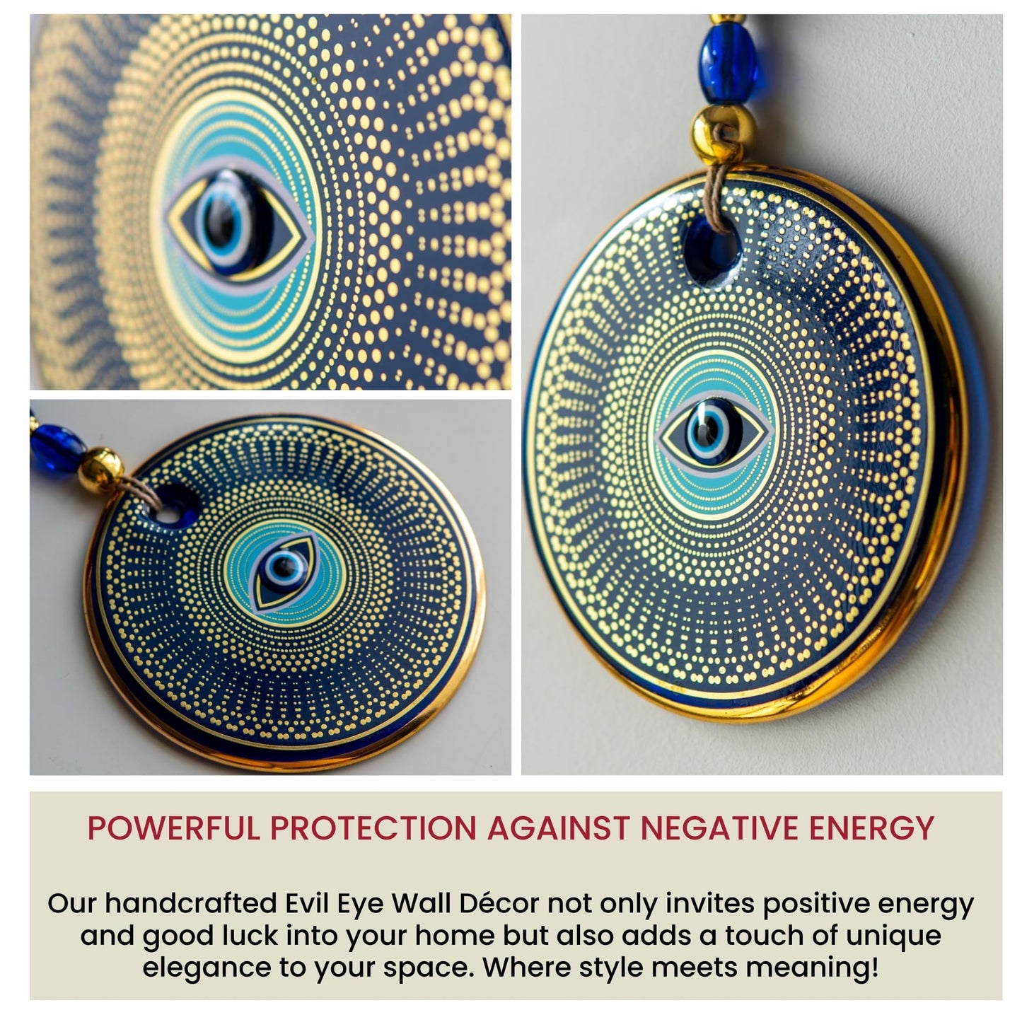 Orenda-Turkish Evil Eye Wall Hanging, 5.1 in Diameter, Handmade Glass Nazar – Protection and Good Luck for Home, Office, or Gifts