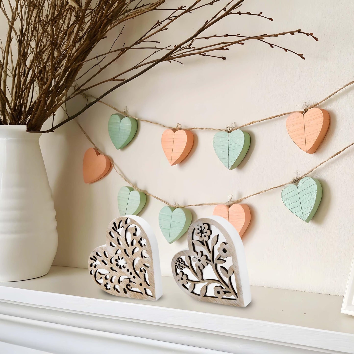 Gift Boutique Valentines Day Wooden Heart Blocks Set of 2 Rustic Carved Wood Hearts Love Sign Centerpiece Home Tiered Tray Table Decor Couple Gifts