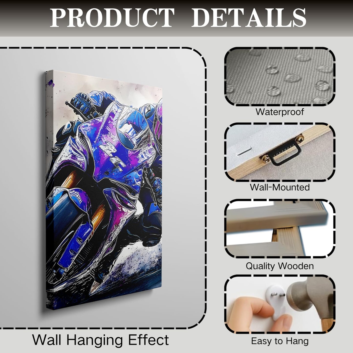 Wivsev Motorcycle Canvas Wall Art,3 Piece Motorcycle Graffiti Wall Art,Modern Cool Racing Poster for Living Room,Bedroom (12" x 18" x 3 pcs)