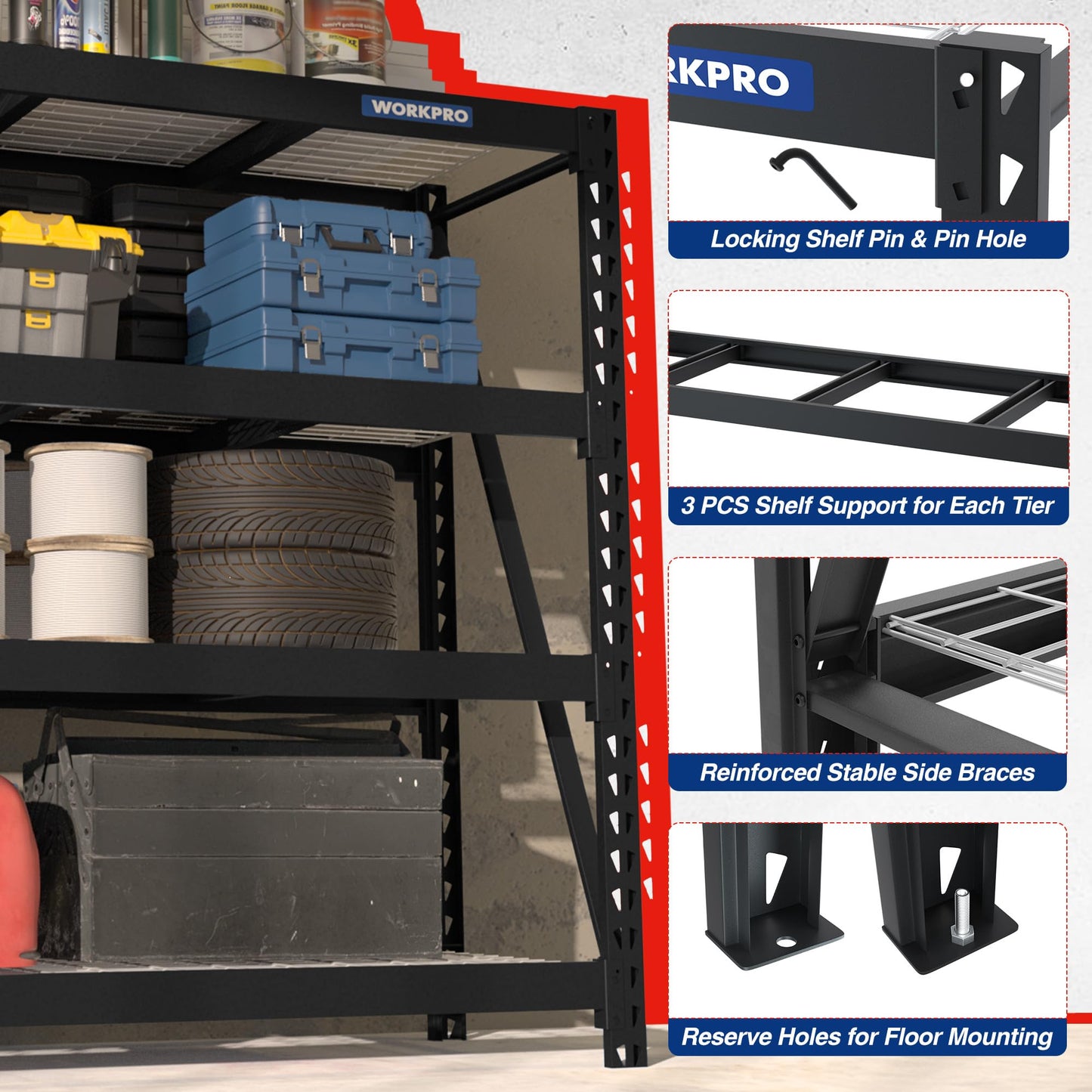 WORKPRO 68" Ultra Wide 4-Tier Metal Garage Shelving Unit, 68" W x 24" D x 65" H, 7200 LBS Capacity, Heavy Duty Storage Utility Rack, Industrial Adjustable Shelves for Shop Basement Fish Tank, 2 Pack
