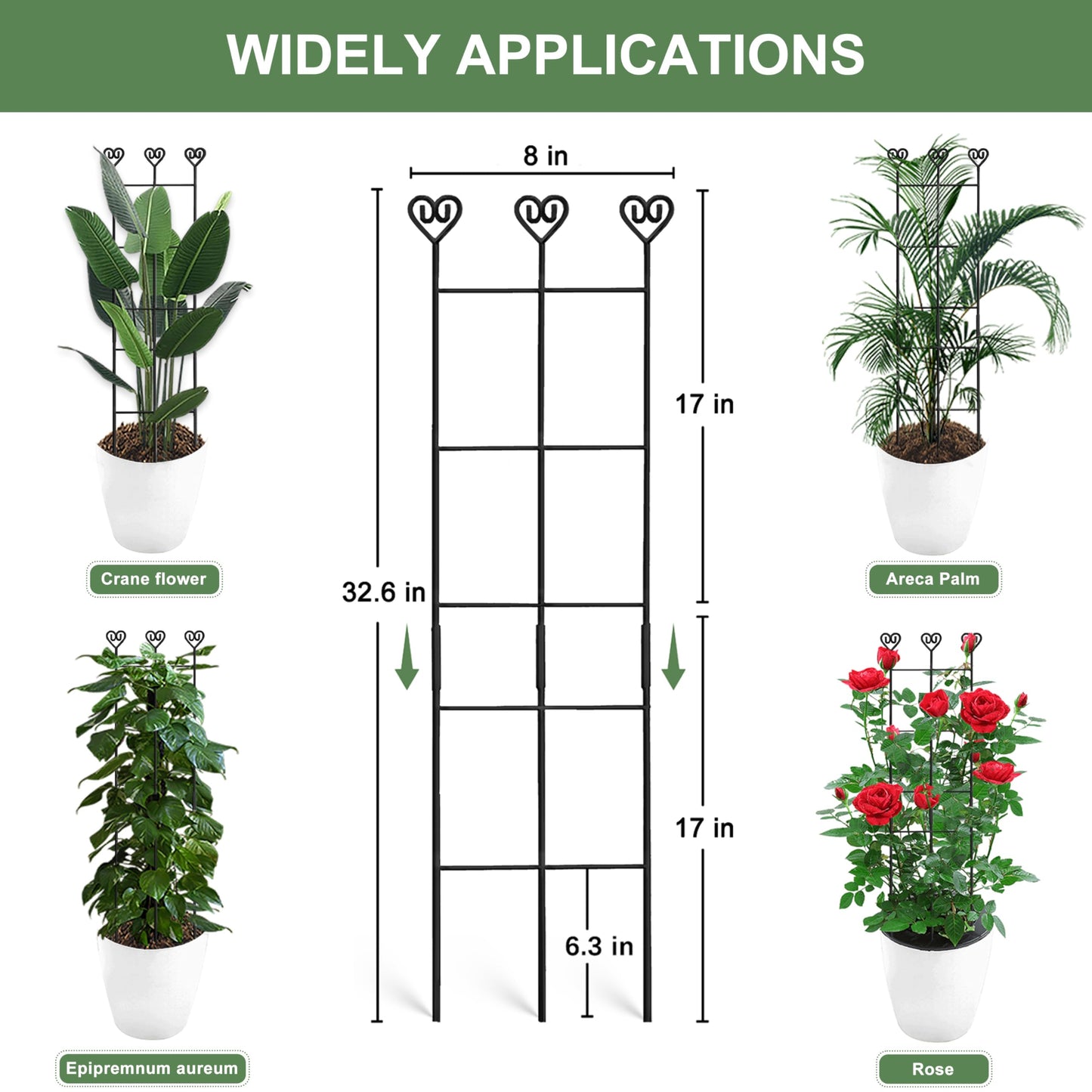 Coomin 4 Pack 32in Monstera Plant Support Stakes for Indoor Plants, Stackable Garden Trellis for Climbing Plants Outdoor, Metal Plant Climber Support for Pothos Philodendron Vine