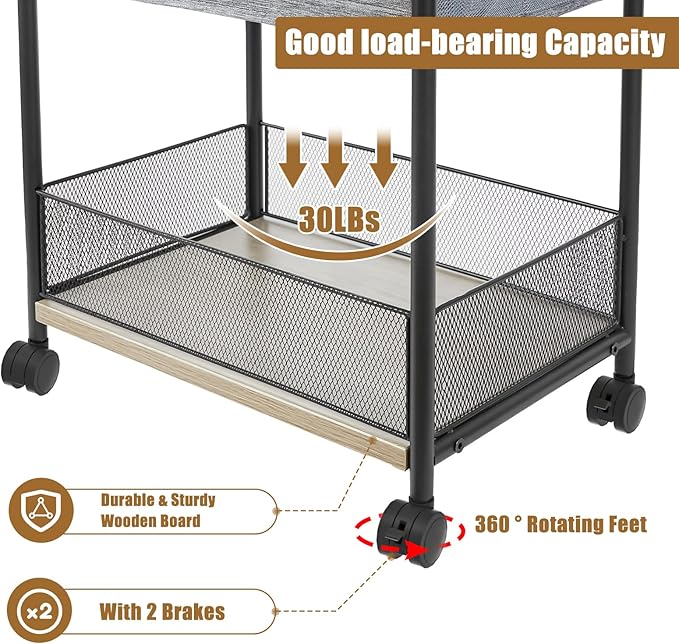 3-Tier Baby Diaper Caddy Organizer and Storage Cart, Mobile Metal Utility Cart with Rolling Wheels for Nursery Essentials with 4+2 Dividers, Large Capacity Rolling Cart For Bedroom, Bathroom, Nursery
