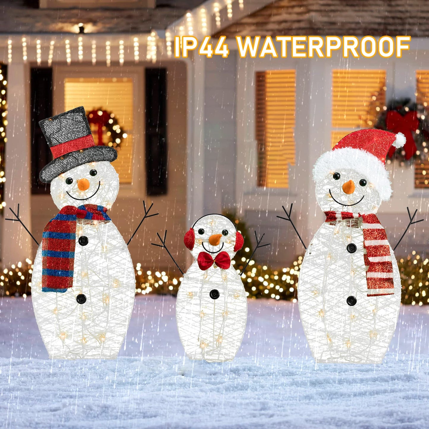 HOURLEEY Christmas Decoration 60 L Lighted Snowman Family Outdoor, 3-Piece Waterproof Plug in 2D Snowman for Yard Patio Lawn Garden Party Decor 29X12.2Inch-Large (Warm White)
