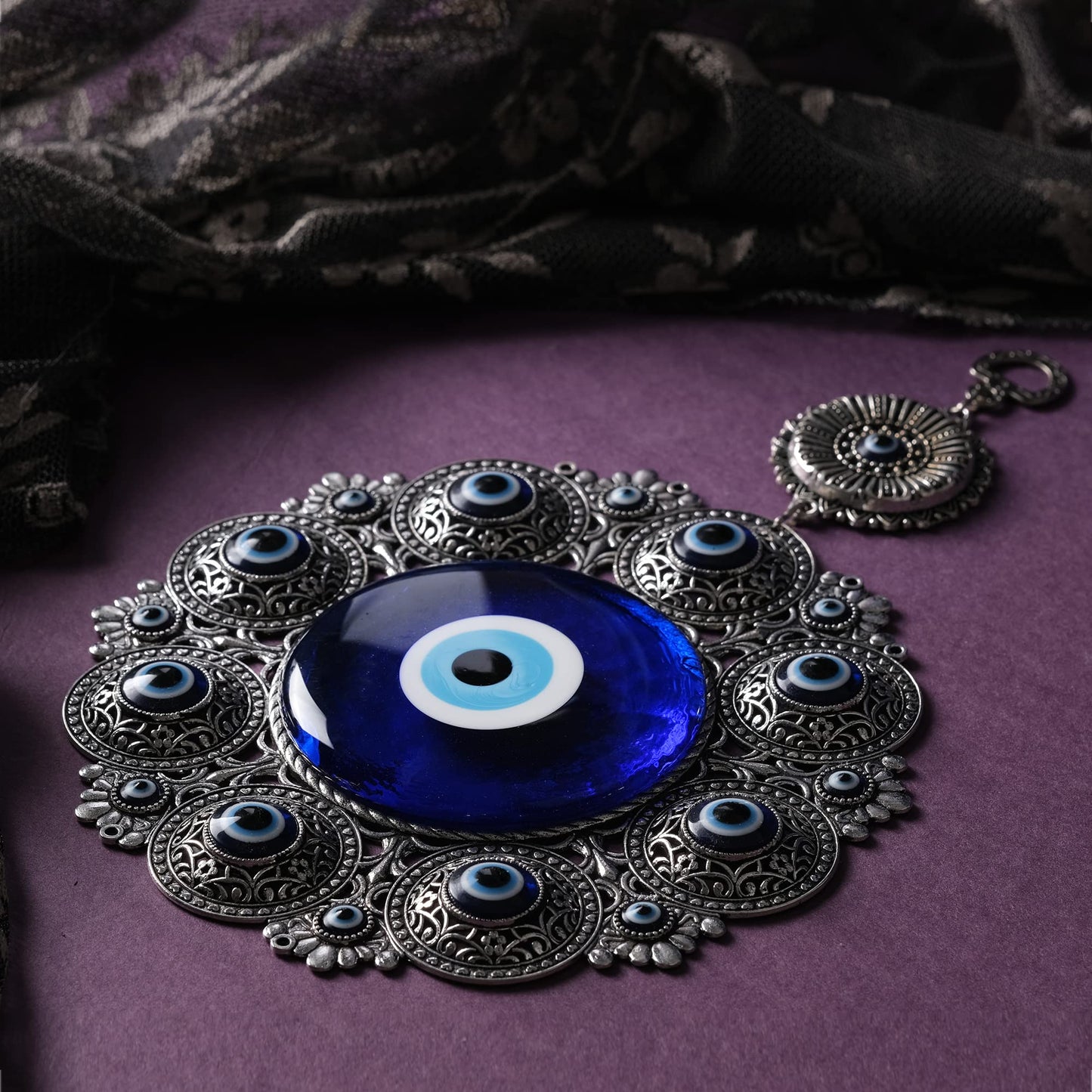 BCS X-Large Evil Eye Wall Decor 6.7'' Metal - Glass Turkish Greek Nazar Amulet Good Luck & Protection Charm - Handmade Hanging Ornament for Home,Office, Door - Ojo Turco
