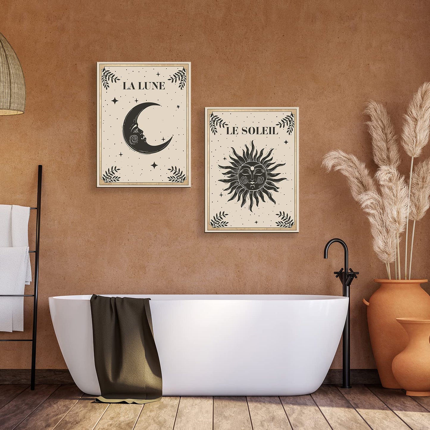 Geetery 2 Pcs Sun and Moon Celestial Wall Art Wood Tarot Cards Boho Witchy Wall Decor Hanging Mystic Astrology Decoration for Home Bedroom Living Room Gallery No Frame