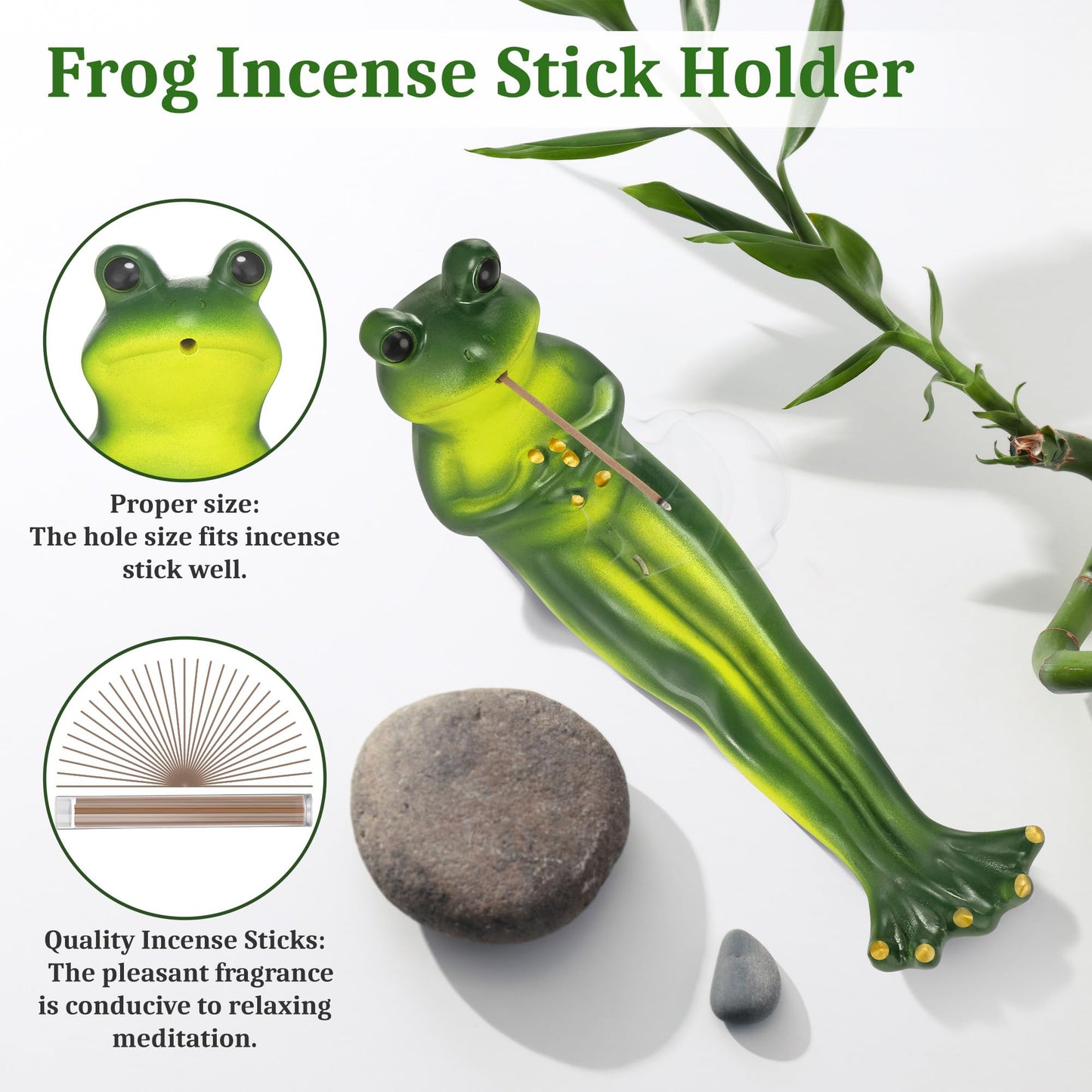 ElectricWise Frog Incense Stick Holder, Green Frog Incense Burner with 30 Sandalwood Sticks, Ash Catcher Stand Gift for Aromatherapy, Yoga, Relaxing Meditation, Home Living Room Office Decor