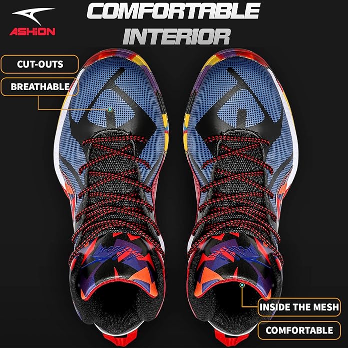 ASHION Mens Basketball Shoes Lightweight Breathable Sneakers Anti Slip Sports Shoes for Running Walking Mid Top Sneakers
