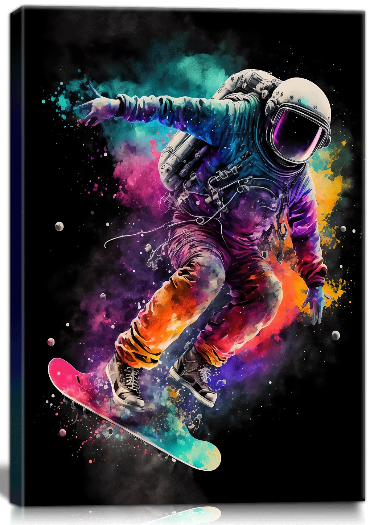 Framed Astronaut Wall Art Space Pop Culture Graffiti Street Art Painting Pictures Wall Decor Canvas Prints Modern Gifts For Man Artwork Space Boys Room Home Decor For Bedroom Living Room Office