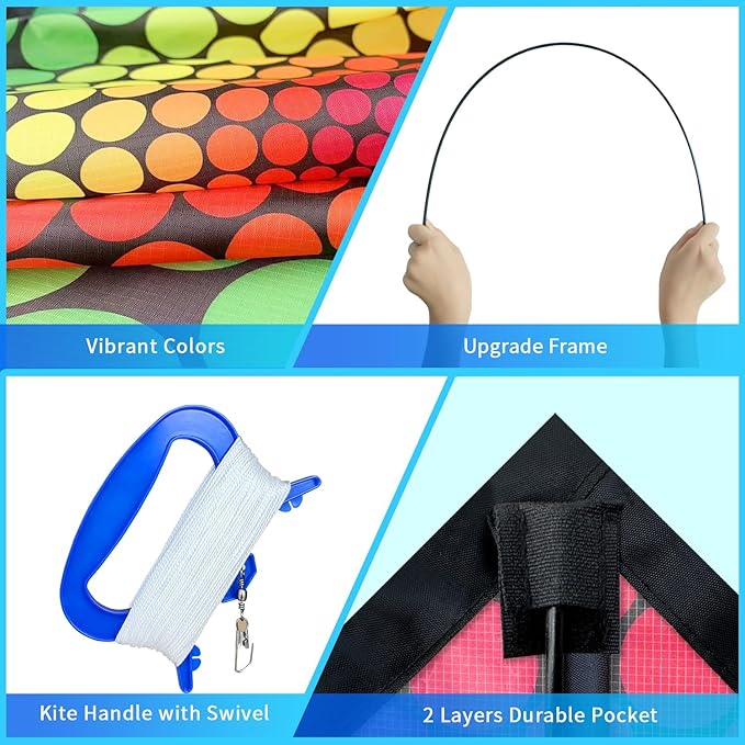 Xida Kites for Kids Ages 4-8, Large Kite for Adults, Easy to Fly Beach Kites with Handle and String,Perfect for Beginners,Beach,and Outdoor Flying Fun