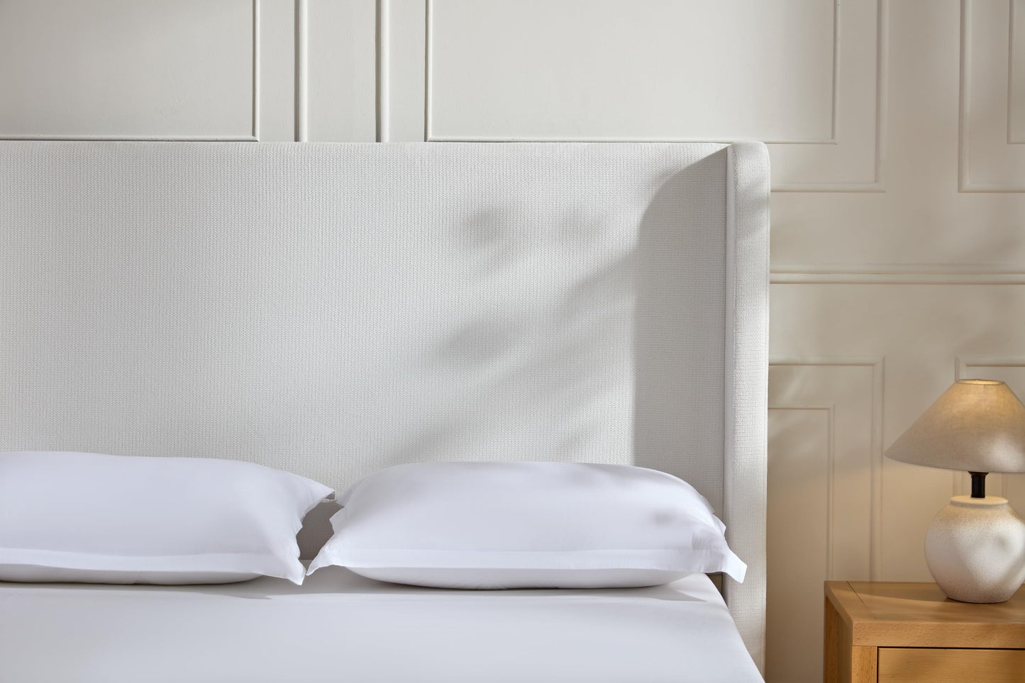 GDFStudio Tall Headboard Upholstered Bed,Queen Size Platform Bed Frame with Headboard Wingback,54" High No Box Spring Needed Easy Assembly Elegant Simplicity Cream White Chenille