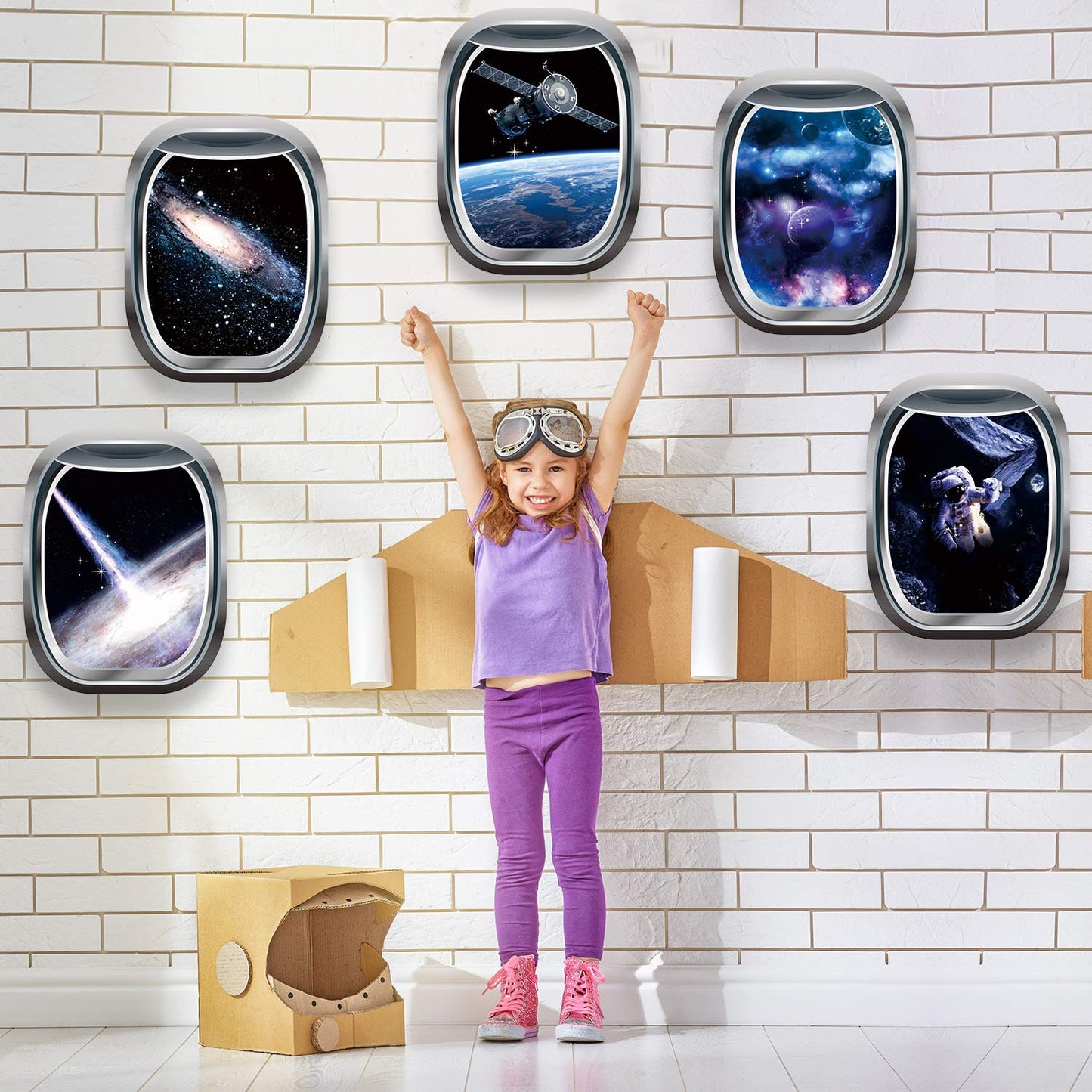 Outus 6 Pieces 3D Space Wall Decals Galaxy Window Stickers for Wall Outer Space Decor Capsule Spacecraft Astronaut Mural Room Decor for Kids Boys Nursery Bedroom Home Decoration