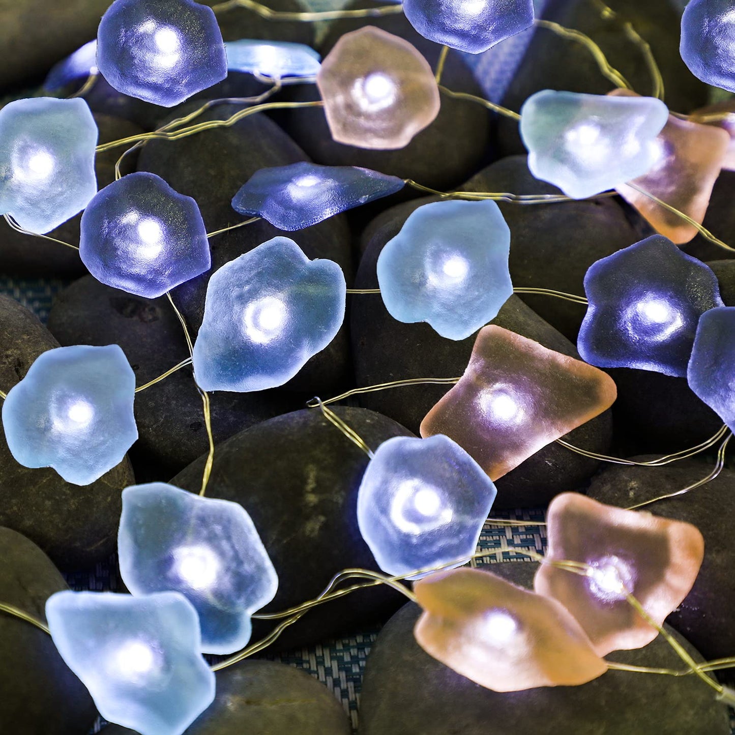 Impress Life Ocean Decor String Lights, Sea Glass Festive Beach Themed 10 ft 40 LEDs Battery&USB Cord Operated Decorative Lights with Remote Timer for Tent Wedding Nursery Bedroom Party Ornament