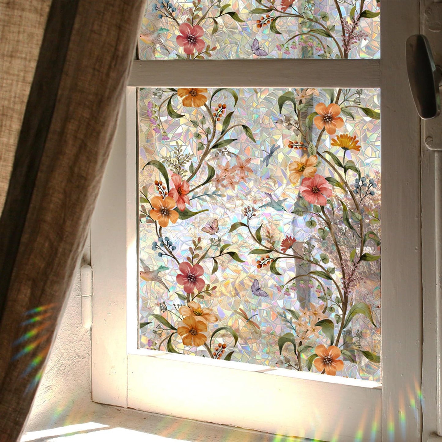 WBQMUNY Stained Glass Window Film,Window Privacy Films,Rainbow Glass Decals Stickers for Home Anti UV17.7" x 43.3"