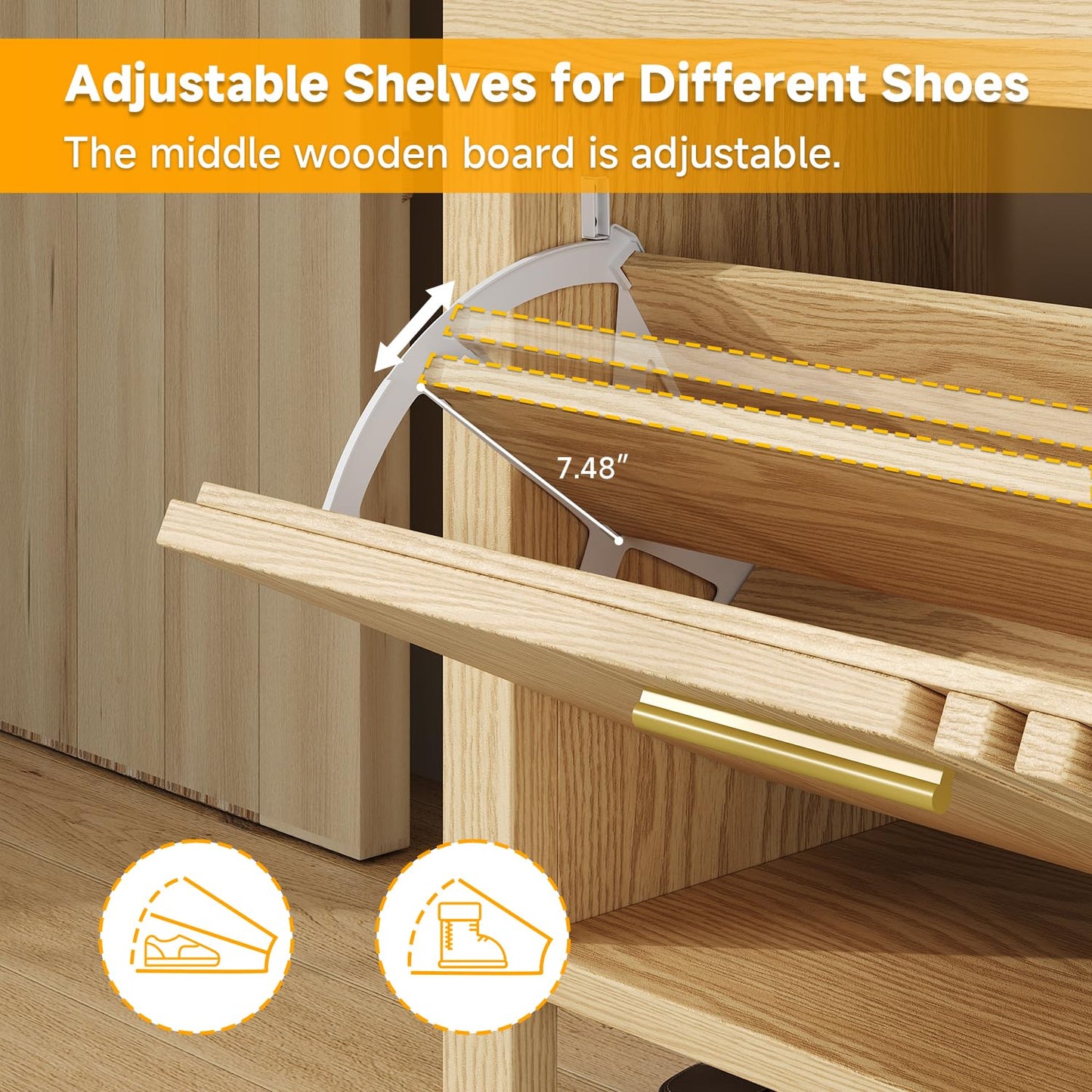 UNIQUITE 40" Shoe Storage Bench with Flip Drawers & Padded Seat Cushion, Open Compartments & Slatted Doors, Entryway Bench with Shoe Storage for Entryway, Hallway, Living Room, Bedroom, Natural