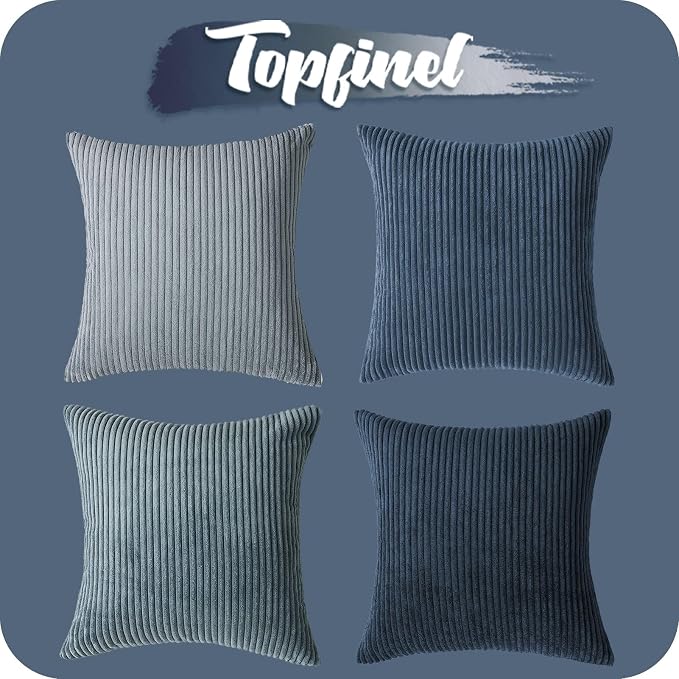 Topfinel Decorative Throw Pillow Covers Cushion Cases, Set of 4 Soft Velvet Modern Double-Sided Designs, Mix and Match for Home Decor, Pillow Inserts Not Included (12x12 inch, Blue)