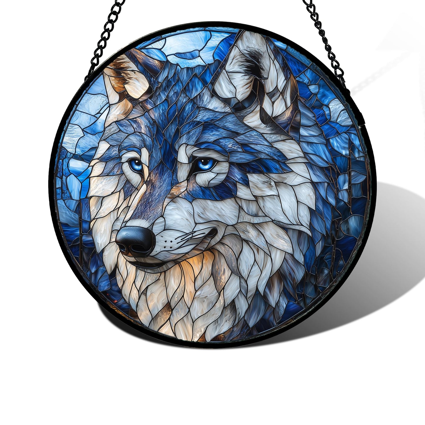 DASTOLL Stained Glass Window Hanging - Funny Wolf Suncatcher Ready to Hang Window Doors Home Decoration and Christmas, Mother's Day Birthday Gifts for Women, Men, and Mom 9.8x9.8 in