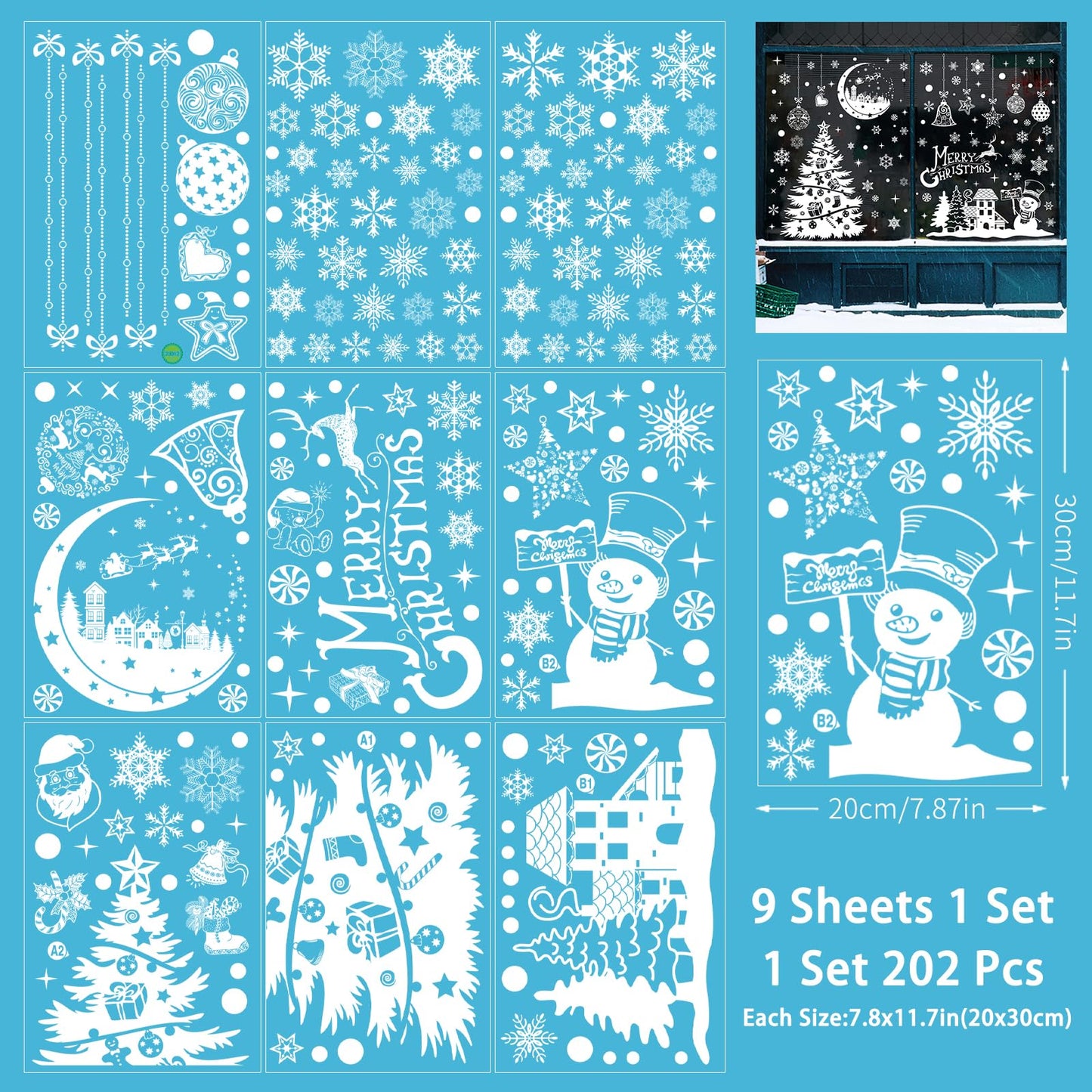 YLXLLSM Christmas Window Clings Decorations for Glass Window, 9 Sheets Winter Snowman Tree Snowflake Christmas Stickers Decoration, Double Sided Removable Xmas Decal for Home Party School Office Decor